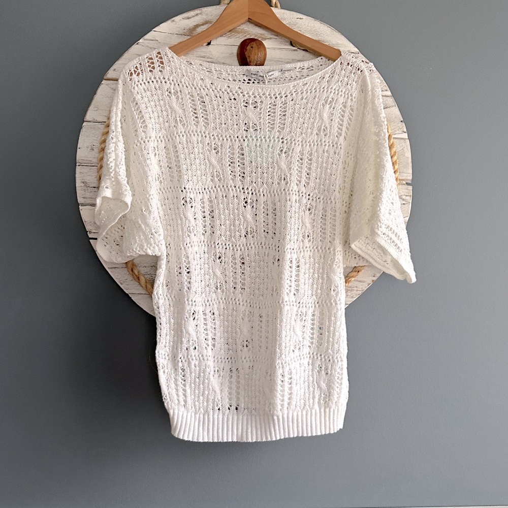 White Knit Dolman Sleeve Summer Sweater Y2K